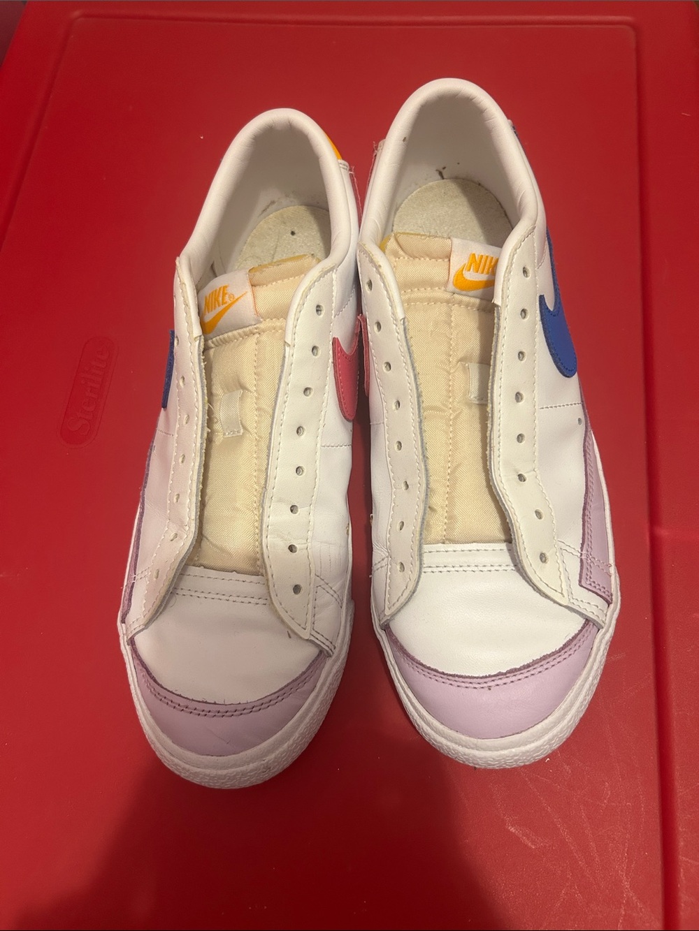 Nike Women's Blazers Low-Top Sneakers in White with Pink, Blue & Orange Accents